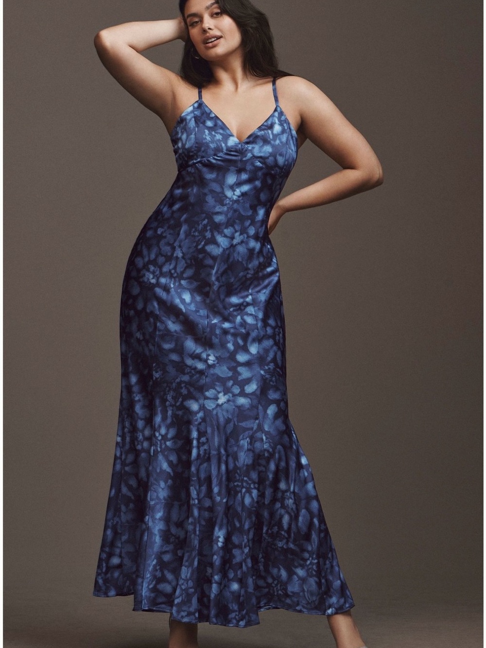 Hutch Blue Floral Slip Midi Dress - Elegant V-Neck Evening Dress size 12